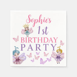 Girly Pink & Lila Fairy Princess Birthday Serviette