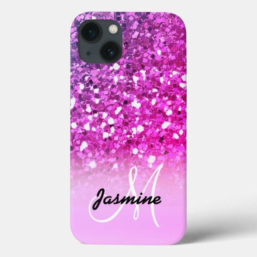 Girly Pink Lila Glitzer Sparkle Name Case-Mate iPhone Hülle (Rückseite)