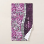 Girly pink lila silber Glitzer Blätter monogramm Badhandtuch Set (Handtuch)
