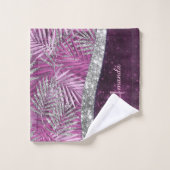 Girly pink lila silber Glitzer Blätter monogramm Badhandtuch Set (Waschlappen)