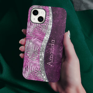 Girly pink lila silber Glitzer Blätter monogramm Case-Mate iPhone Hülle