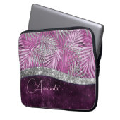 Girly pink lila silber Glitzer Blätter monogramm Laptopschutzhülle (Vorderseite Links)