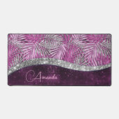 Girly pink lila silber Glitzer Blätter monogramm Schreibtischunterlage (Vorderseite)