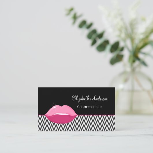 Girly Pink Lips Zickzack Kosmetologin Visitenkarte (Stehend Vorderseite)