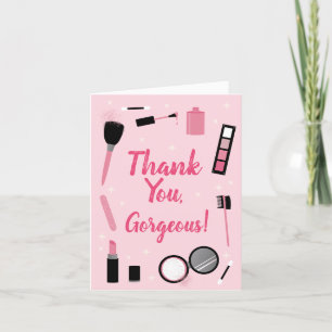 Girly Pink Makeup Glamour Birthday Thank You Card Dankeskarte