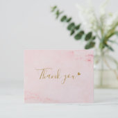Girly Pink Marble Script Business Danke Karte (Stehend Vorderseite)