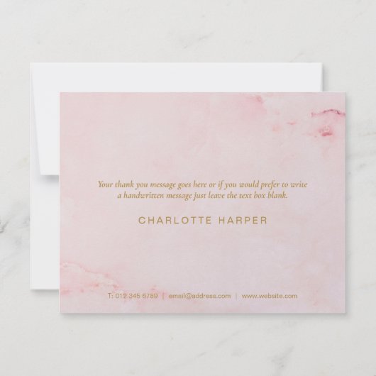 Girly Pink Marble Script Business Danke Karte (Rückseite)