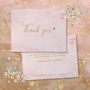 Girly Pink Marble Script Business Danke Karte