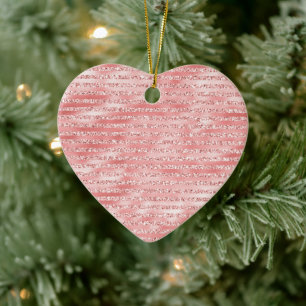 Girly Pink Melon Glitzer Streifen Keramik Ornament