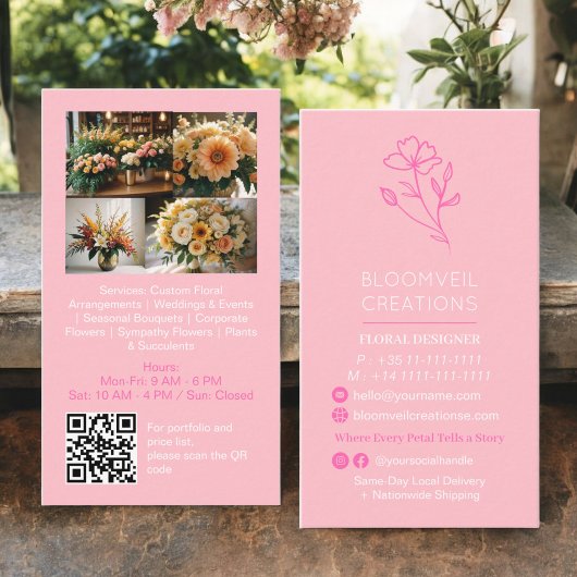 Girly-pink-minimalistisch-floristische Fotos qr Visitenkarte