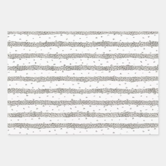 Girly Pink Mint Silver Funkelnd Confetti Streifen Geschenkpapier Set (Vorderseite 2)