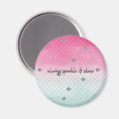 Girly Pink Mint Silver Glitzer Meerjungfrau Magnet (Vorderseite/Rückseite)