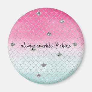 Girly Pink Mint Silver Glitzer Meerjungfrau Magnet