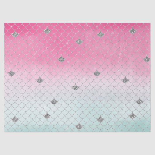 Girly Pink Mint Silver Glitzer Meerjungfrau Seidenpapier (Vorderseite)