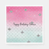Girly Pink Mint Silver Glitzer Meerjungfrau Serviette (Vorderseite)
