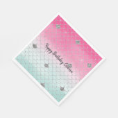 Girly Pink Mint Silver Glitzer Meerjungfrau Serviette (Ecke)