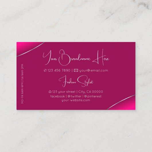 Girly Pink mit Silberdekor Diamanten und Foto Visitenkarte (Rückseite)