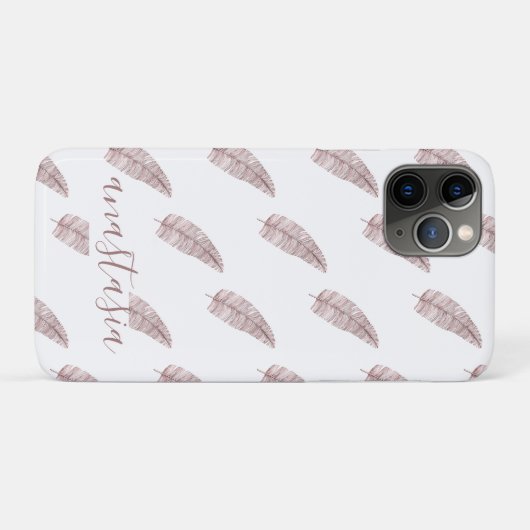 Girly Pink Monogram Feathers Pattern Case-Mate iPhone Hülle (Rückseite (Horizontal))