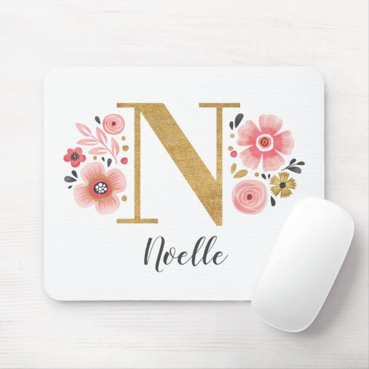 Girly Pink Monogram Mousepad (Mit Mouse)