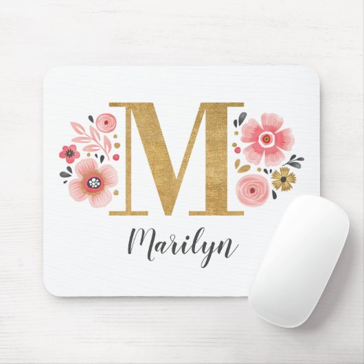 Girly Pink Monogram Mousepad (Mit Mouse)