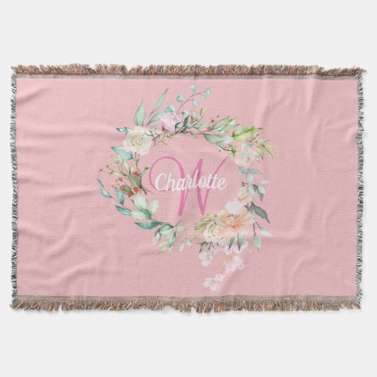 Girly Pink Monogram Script Initial Summer Rose Decke (Vorderseite)