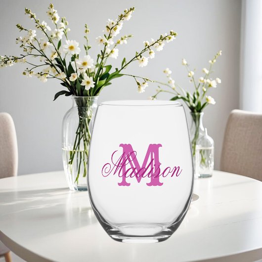 Girly pink Monogramm und Name Weinglas Ohne Stiel