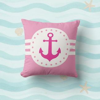 Girly Pink Nautical Anchor Throw Pillow Kissen