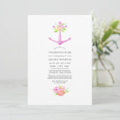 Girly Pink Nautical Floral Celebration of Life Einladung (Stehend Vorderseite)