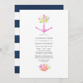 Girly Pink Nautical Floral Celebration of Life Einladung (Vorne/Hinten)