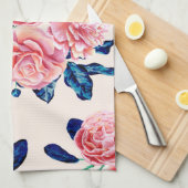 Girly Pink Navy Blue Country Blume Geschirrtuch (Viertel Falte)