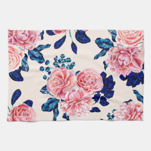 Girly Pink Navy Blue Country Blume Geschirrtuch