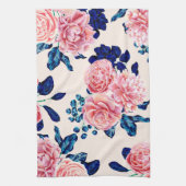 Girly Pink Navy Blue Country Blume Geschirrtuch (Vertikal)