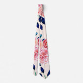 Girly Pink Navy Blue Country Blume Krawatte (Rückseite)