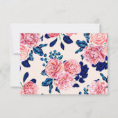 Girly Pink Navy Blue Country Blume Save The Date (Rückseite)