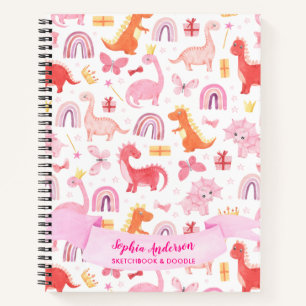 Girly Pink Niedlich Dino Dinosaur Individuelle Nam Notizblock