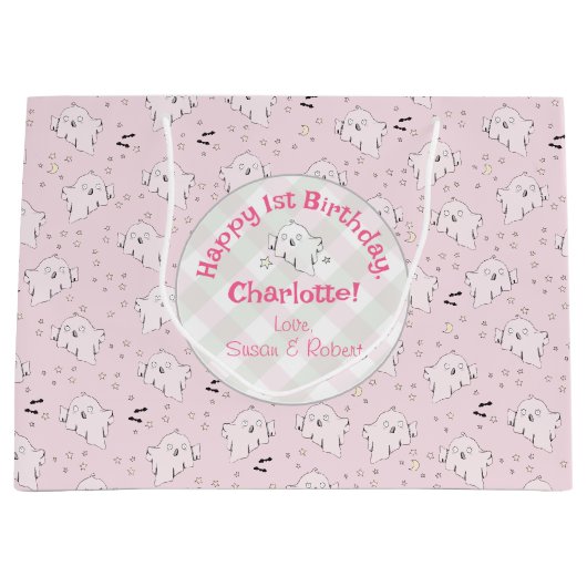 Girly Pink Niedlich Ghosts Baby Halloween 1. Gebur Große Geschenktüte (Vorderseite)