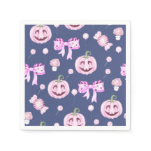 Girly Pink October Pumpkin Pattern Paper Napkin