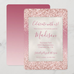 Girly Pink Ombre Glitzer Einladung