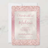 Girly Pink Ombre Glitzer Einladung (Vorderseite)