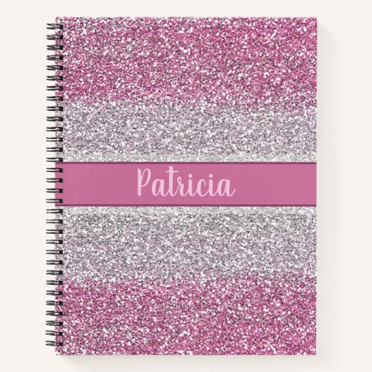 Girly Pink Ombre Glitzer Personalisierter Name Notizblock (Vorderseite)