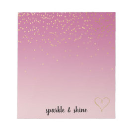 Girly Pink Ombre Gold Confetti Glitzer Herzstück Notizblock