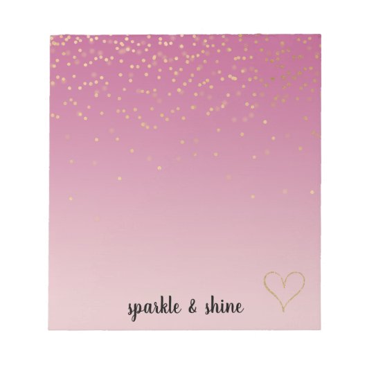 Girly Pink Ombre Gold Confetti Glitzer Herzstück Notizblock (Vorderseite)