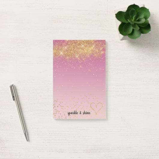 Girly Pink Ombre Gold Sparkle Confetti Glitzer Post-it Klebezettel (Büro)
