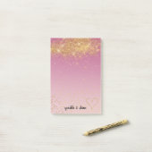 Girly Pink Ombre Gold Sparkle Confetti Glitzer Post-it Klebezettel (Auf Schreibtisch)