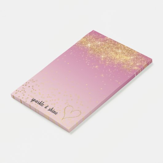 Girly Pink Ombre Gold Sparkle Confetti Glitzer Post-it Klebezettel (angewinkelt)