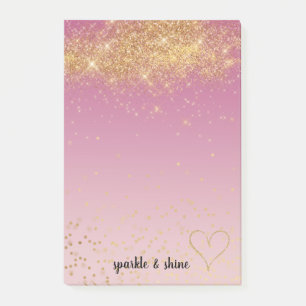 Girly Pink Ombre Gold Sparkle Confetti Glitzer Post-it Klebezettel
