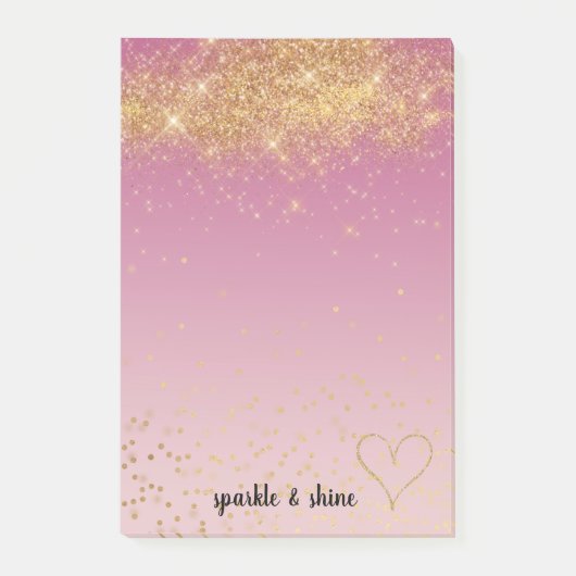 Girly Pink Ombre Gold Sparkle Confetti Glitzer Post-it Klebezettel (Vorderseite)
