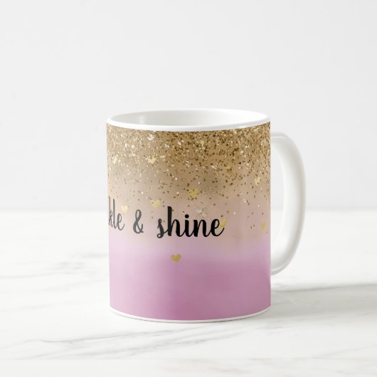 Girly Pink Ombre Wasserfarbe Gold Glitzer Herz Kaffeetasse (VorderseiteRechts)