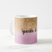Girly Pink Ombre Wasserfarbe Gold Glitzer Herz Kaffeetasse (Vorderseite Links)