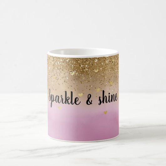 Girly Pink Ombre Wasserfarbe Gold Glitzer Herz Kaffeetasse (Mittel)